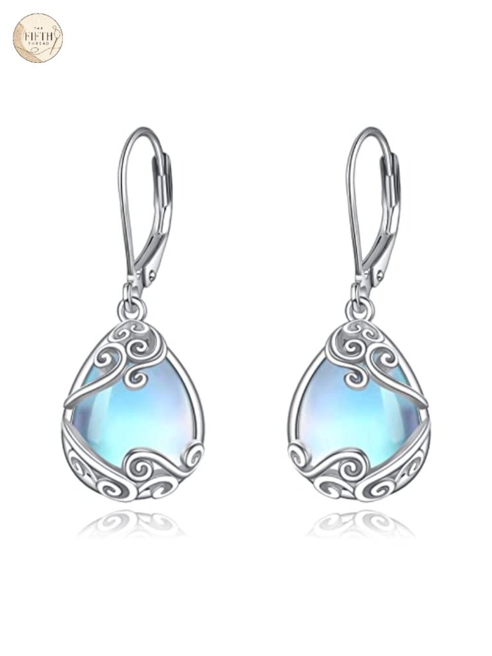 Sterling Silver Moonstone Filigree Teardrop Dangle Earrings Leverback